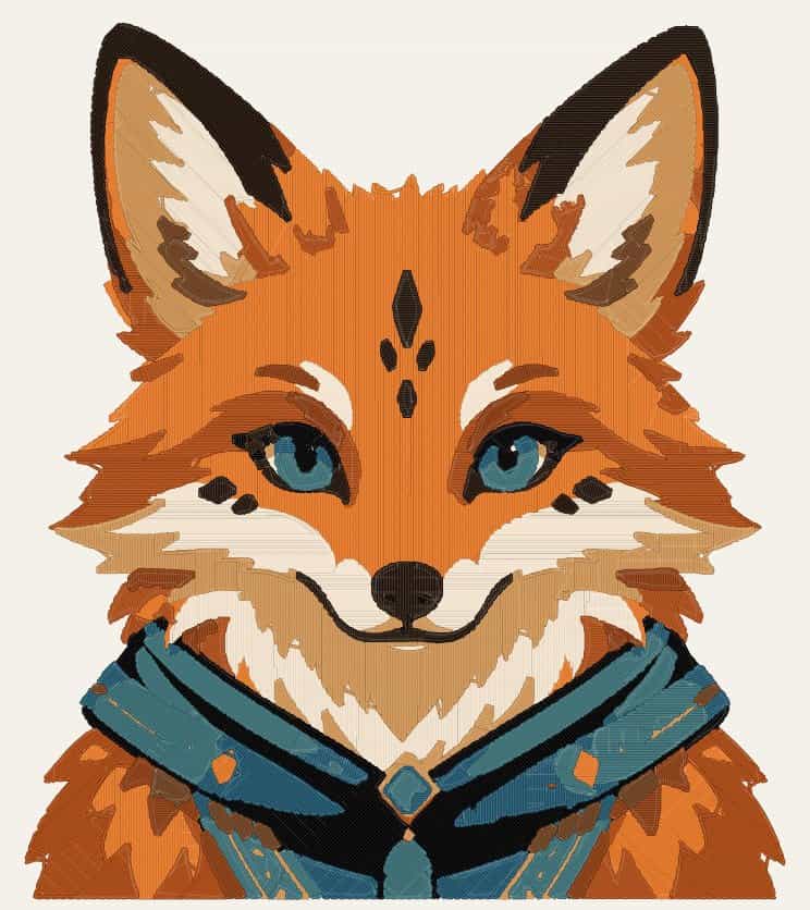 Stitch preview of a fox illustration digitized into a machine embroidery file
