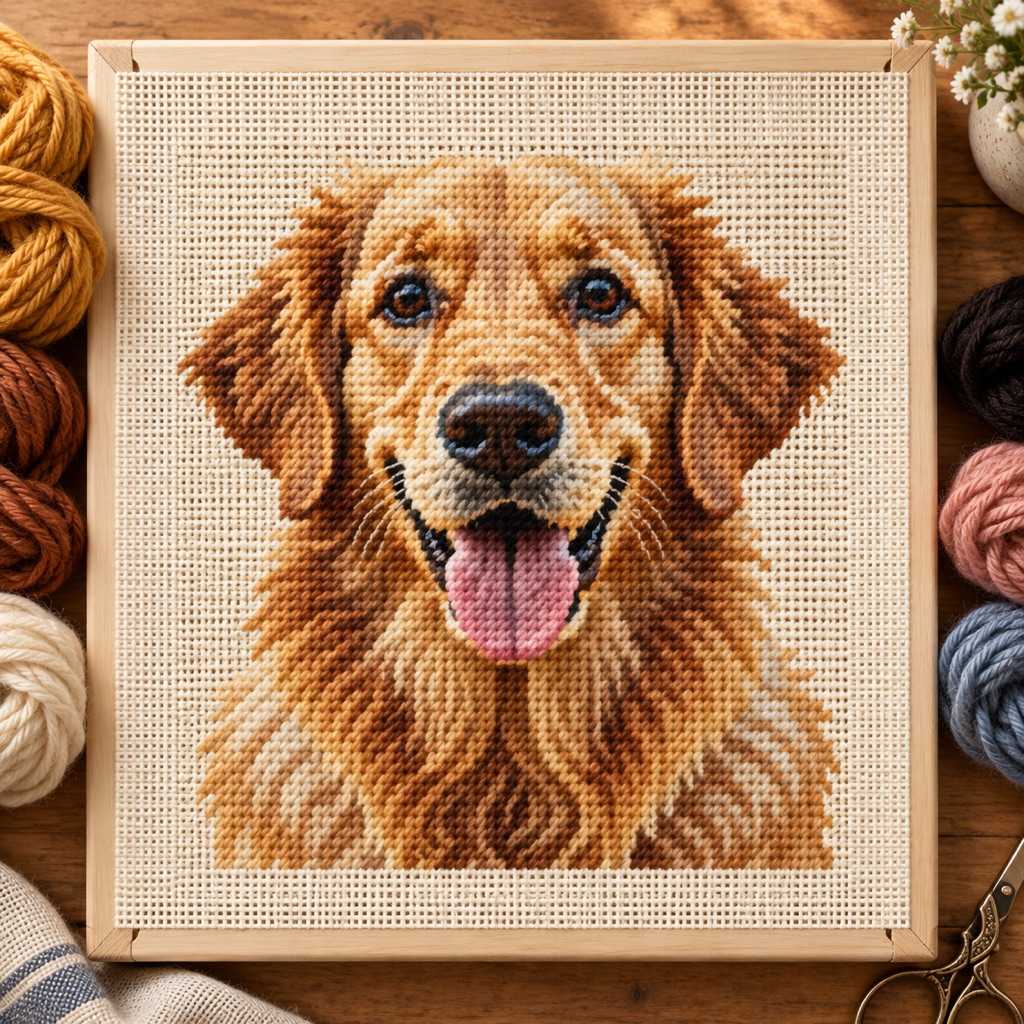 Example needlepoint canvas chart generated by ArtPatt from a photo