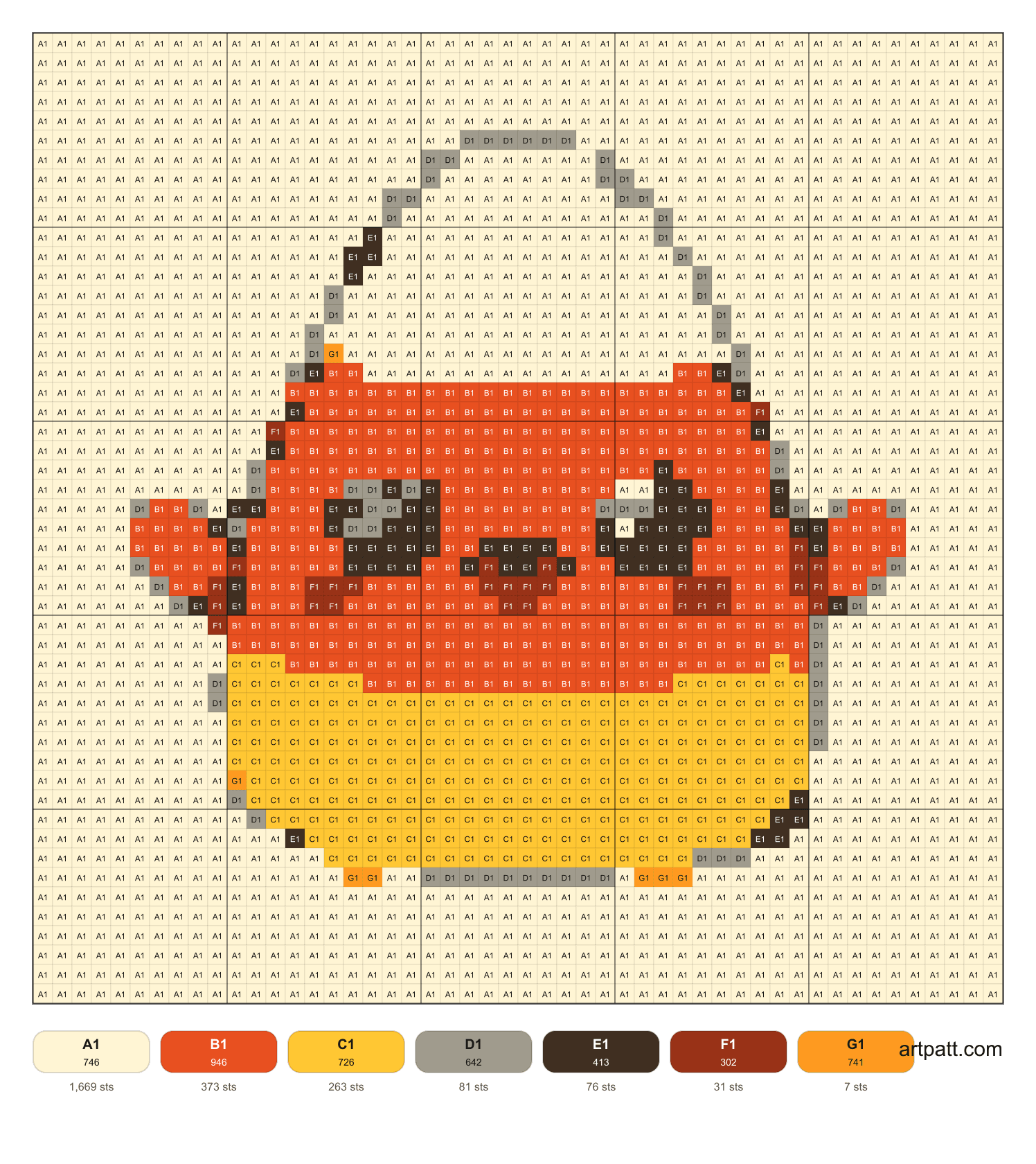 Free kawaii candy corn cross-stitch pattern with a 50 by 50 grid