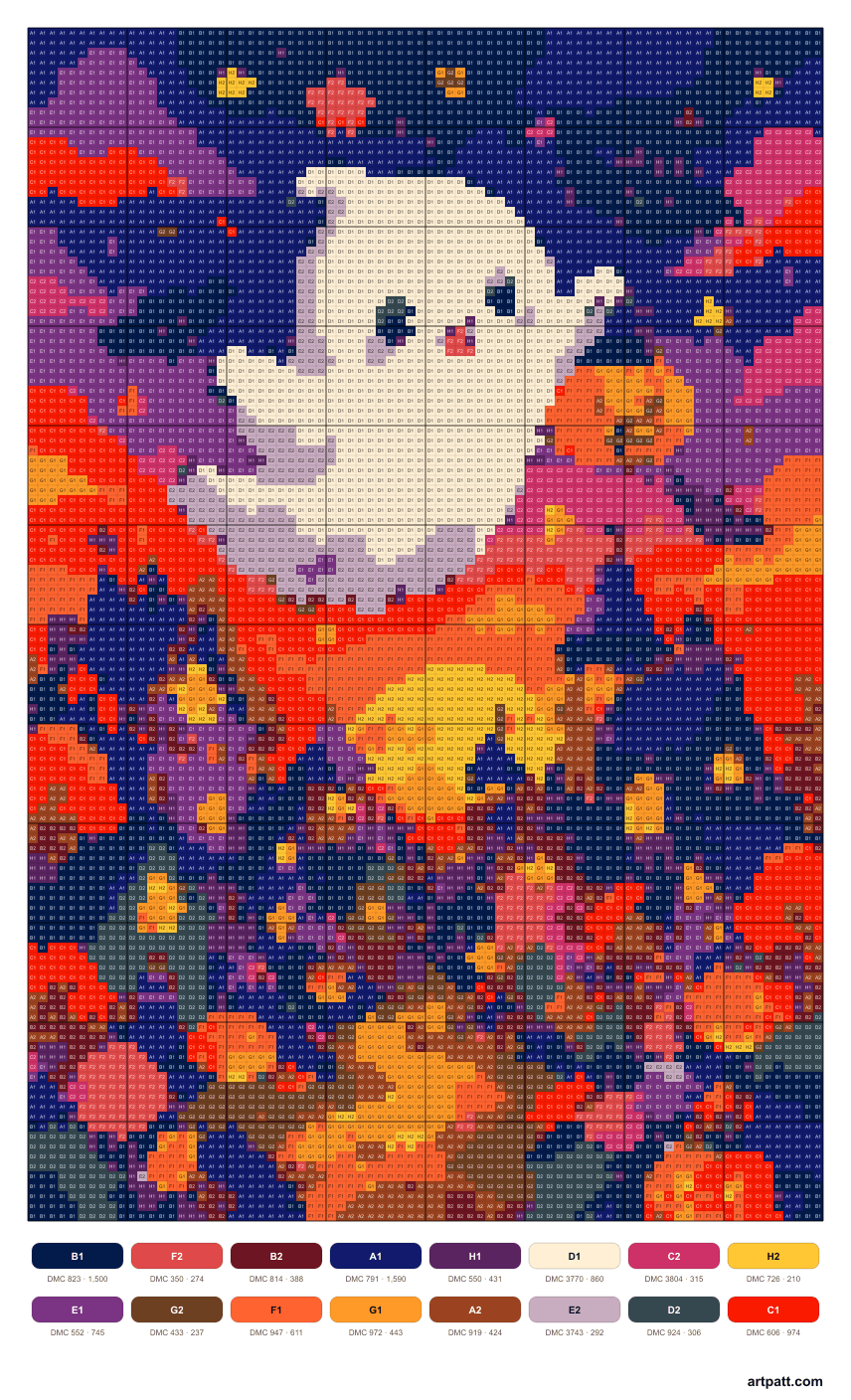 Free detailed ghost over a Halloween village cross-stitch pattern with an 80 by 120 grid