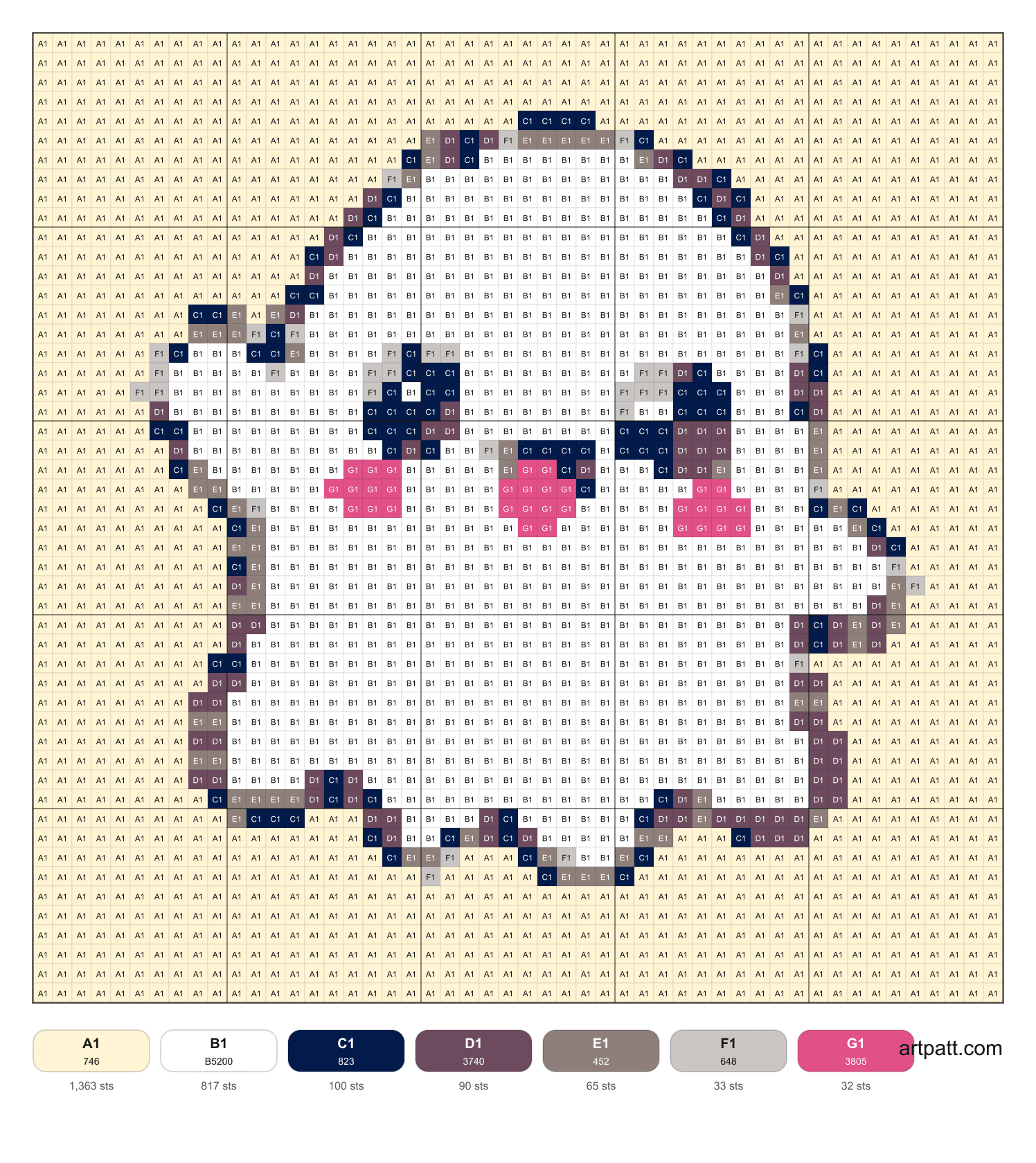 Free kawaii ghost cross-stitch pattern with a 50 by 50 grid