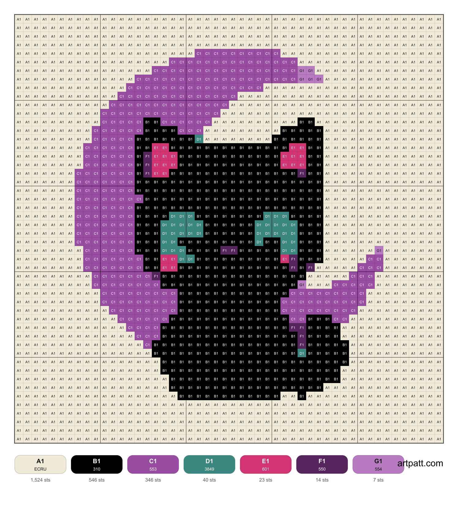Free kawaii black cat and purple moon cross-stitch pattern