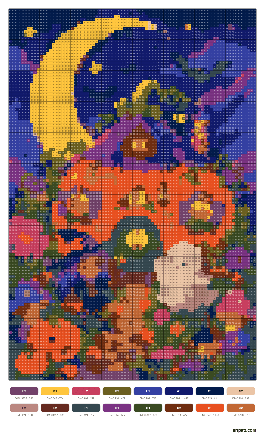 Free detailed pumpkin cottage under the moon cross-stitch pattern with an 80 by 120 grid