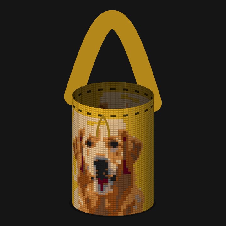 3D preview of a tapestry crochet mochila bag with a drawstring and strap